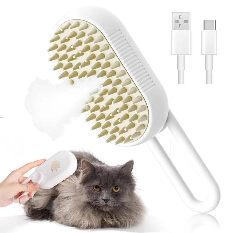 3-in-1 Electric Pet Grooming Brush with Steam Spray and Massage Features for Dogs and Cats