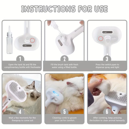 3-in-1 Electric Pet Grooming Brush with Steam Spray and Massage Features for Dogs and Cats