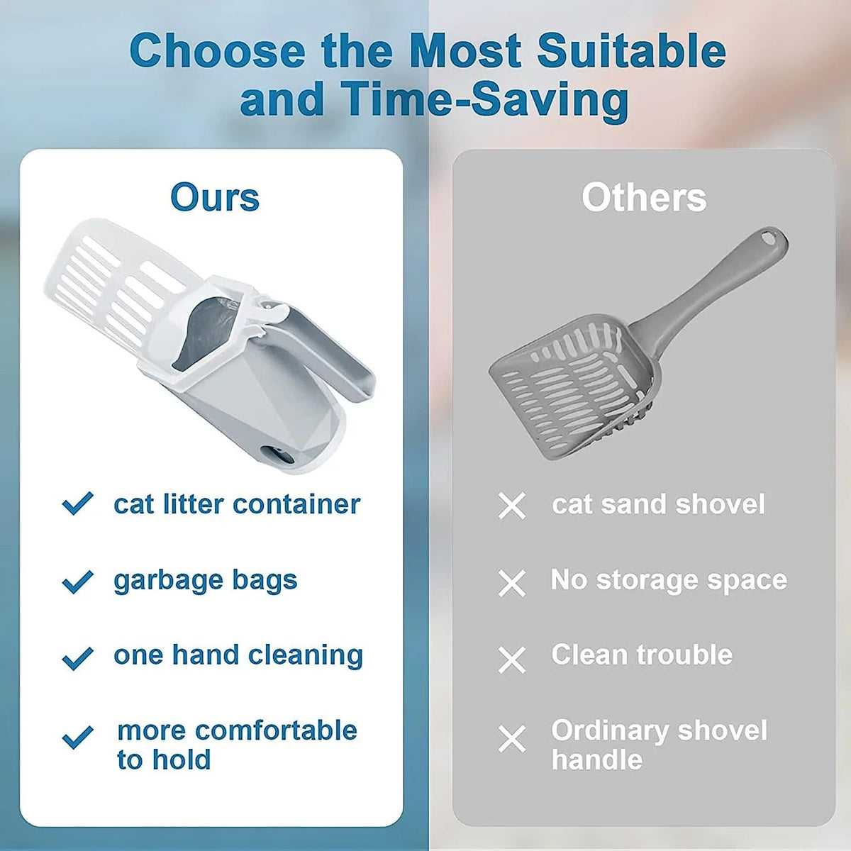 3-in-1 Portable Cat Litter Scoop with Holder - Large Integrated Scooper with 200 Refill Bags for 1-2 Cats or Kittens (Gray)